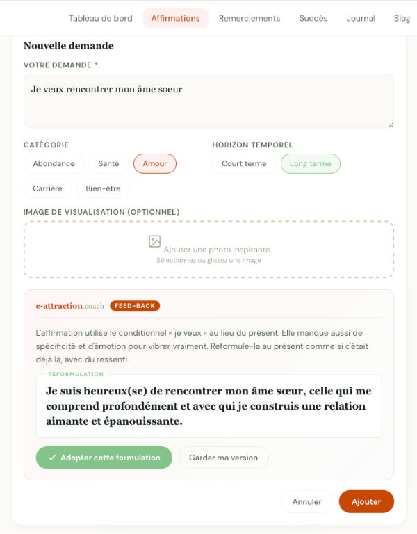 Feed-back IA sur vos affirmations