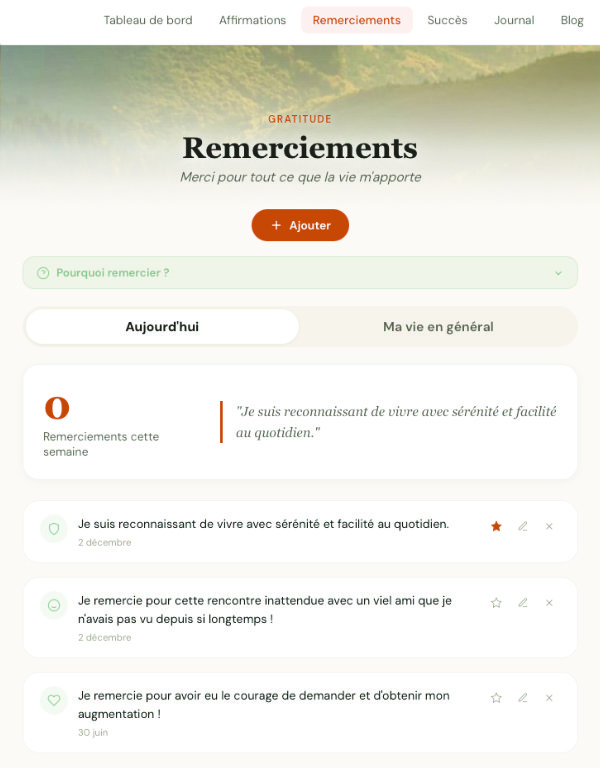 Journal de gratitude et remerciements